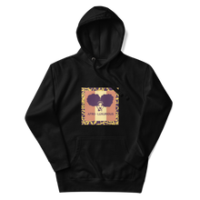 Load image into Gallery viewer, Black hoodie with with a graphic design of woman with two afro puffs with text, "AFRO-LUXURIOUS" on the front, also featuring a hood and a front pouch pocket, with matching flat drawstrings.