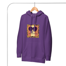 Load image into Gallery viewer, Purple hoodie with a graphic design on a hanger against a white background