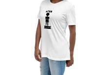 Load image into Gallery viewer, Woman wearing a white t-shirt with a black graphic design on a white background
