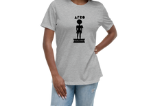 Load image into Gallery viewer, Woman wearing a gray relaxed fit t-shirt with 'AFRO Elegance' text and silhouette design on the front.