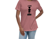 Load image into Gallery viewer, Woman wearing a mauve relaxed fit t-shirt with 'AFRO Elegance' text and silhouette design on the front.