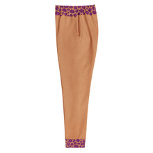 Load image into Gallery viewer, Caramel color pants with purple leopard print patterned waistband and cuffs on a white background