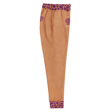 Load image into Gallery viewer, Caramel color pants with purple leopard print patterned waistband and cuffs on a white background