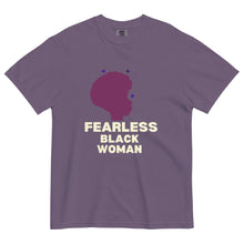 Load image into Gallery viewer, Fearless Black Woman T-Shirt by ClarkieShop featuring bold afro silhouette and empowering typography.