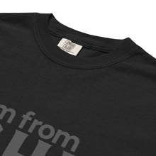 Load image into Gallery viewer, Black t-shirt with 'Comfort Colors' label and partially visible grey tonal text