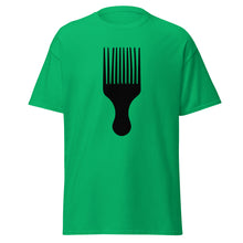 Load image into Gallery viewer, Irish Green -shirt with a black afro pick design on a white background