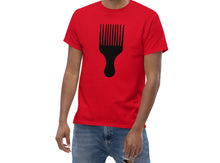 Load image into Gallery viewer, Man wearing red t-shirt with black JUMBO Afro Pick