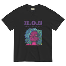 Load image into Gallery viewer, K.O.S. Knowledge of Self t-shirt by ClarkieShop — minimalist black empowerment design for conscious thinkers and creators. Black t-shirt with a colorful graphic of a woman's face and 'K.O.S. Knowledge of Self' text.