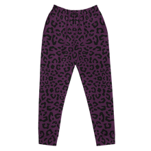 Load image into Gallery viewer, Purple leggings with black leopard print pattern on a white background