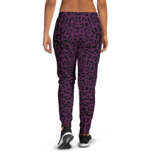 Load image into Gallery viewer, Purple leopard print leggings worn by a person no background