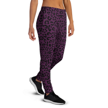 Load image into Gallery viewer, Purple leopard print loggers worn by a person on a white background