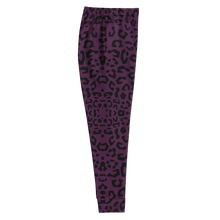 Load image into Gallery viewer, Purple joggers with black leopard print pattern on no background