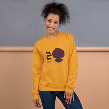 Load image into Gallery viewer, A woman wearing a gold Sweatshirt with Tasha logo and text "let me be. - Fearless black woman"