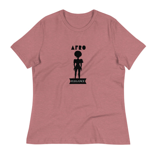 Mauve t-shirt with 'Afro Elegance' design on a white background
