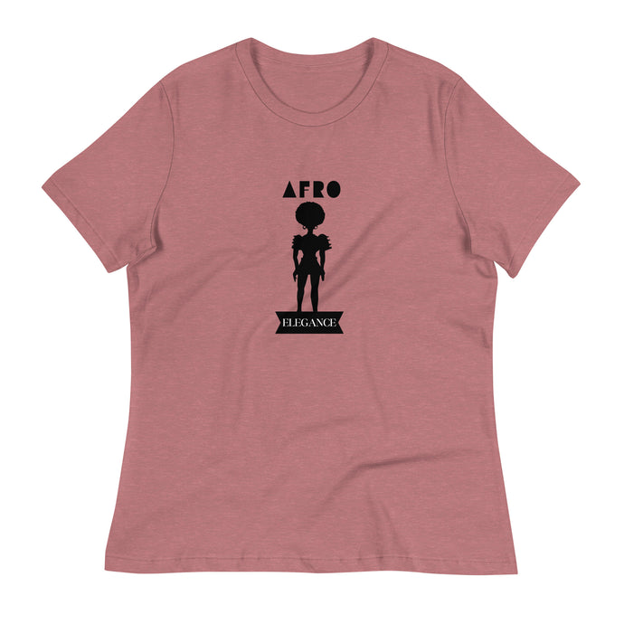 Mauve t-shirt with 'Afro Elegance' design on a white background