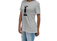 Load image into Gallery viewer, Woman wearing a gray t-shirt with  &#39;AFRO Elegance&#39; text and silhouette design on the front.
