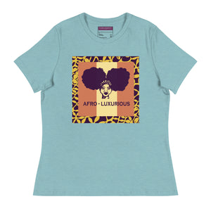 Light blue t-shirt with an 'Afro-Luxurious' graphic design on a white background