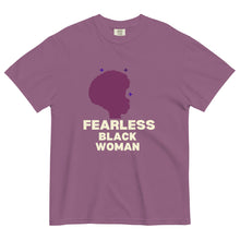 Load image into Gallery viewer, Fearless Black Woman T-Shirt by ClarkieShop featuring bold afro silhouette and empowering typography.
