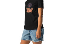 Load image into Gallery viewer, Woman wearing a black t-shirt with &#39;FEELIN GUUD&#39; text on a white background
