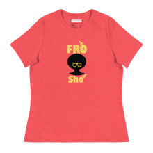 Load image into Gallery viewer, Red t-shirt with &#39;Fro Sho&#39; graphic design on a white background
