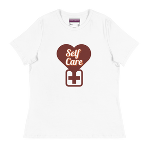 White t-shirt with a brown heart and cross design on a white background