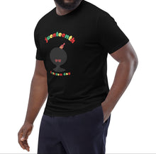 Load image into Gallery viewer, Man wearing a black t-shirt with Afro design and Juneteenth text on a white background
